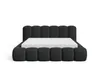 A black upholstered bed frame with a white mattress, shown from the front against a white background. Voir les images du produit