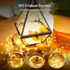 A decorative lantern with fairy lights and autumn leaves, with inset images showing different shapes made by the lights. Produktbild-Vorschau