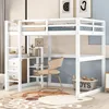 A white loft bed with a desk and shelves underneath, set up in a room with decorative art on the wall and a rug on the floor. Anteprima dell’immagine prodotto