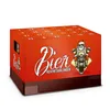 A product shot of a beer advent calendar with a Santa Claus on a motorcycle illustration. Produktbild-Vorschau