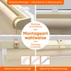 Collage showing different mounting options for a roller blind, including no-drill and drill options, with accompanying text and hardware illustrations. Voir les images du produit