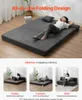 A woman is shown relaxing on a folding mattress, which is then depicted in three different configurations: a chaise lounge, a lounger, and a sofa. Anteprima dell’immagine prodotto
