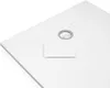 A close-up, angled view of a white shower tray with a drain assembly. Produktbild-Vorschau