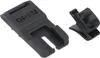 Two black plastic parts, likely components of a cleaning tool, are placed on a white background. One part is larger with the word "OPEN" embossed on it, and the other is smaller and appears to be a connector or clip. Voir les images du produit