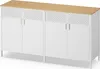 A white storage cabinet with a wooden top and perforated panels above the doors, shown from a three-quarter front angle on a white background. Náhled obrázku produktu