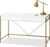 A white desk with gold legs and a gold lamp on top. Anteprima dell’immagine prodotto