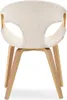 A back view of a cream-colored, textured dining chair with light wood legs. Produktbild-Vorschau