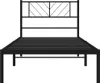 A black metal bed frame with a slatted base and a geometric patterned headboard is shown against a white background. Náhled obrázku produktu