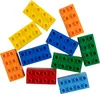 A collection of colorful building blocks scattered on a white background. Produktbild-Vorschau