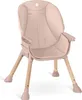 A pink high chair with wooden legs against a white background. Voir les images du produit