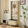A hallway or entryway with a tall, narrow storage unit featuring a bench seat and coat hooks. Náhľad obrázku produktu