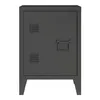 A dark gray metal nightstand with a single door and a handle, shown from the front on a white background. Náhled obrázku produktu