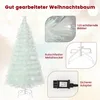 A collage of images showcasing a white artificial Christmas tree and its features. Produktbild-Vorschau