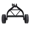 A black garden tool accessory with two wheels, shown from the front. Náhled obrázku produktu