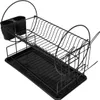 A black two-tier dish drying rack with an attached utensil holder is shown against a white background. Náhled obrázku produktu