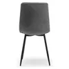 The back view of a gray upholstered dining chair with black metal legs, isolated on a white background. Podgląd zdjęcia produktu