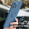 A hand holding a blue iPhone case with a ring, demonstrating its magnetic car mount compatibility. Produktbild-Vorschau