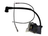 A black ignition coil with wires and a spark plug boot, isolated on a white background. Produktbild-Vorschau