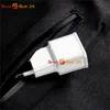 A white USB power adapter is partially inserted into a black zippered pocket of a bag or garment. Produktbild-Vorschau