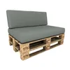 A single sofa module made from wooden pallets with gray cushions, isolated on a white background. Produktbild-Vorschau
