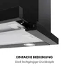 Close-up of a black under-cabinet range hood, focusing on the control panel and lighting. Produktbild-Vorschau