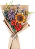 A 3D wooden puzzle bouquet of flowers, wrapped in brown paper and tied with a silver bow. Produktbild-Vorschau