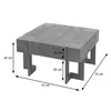 A diagram of a coffee table with dimensions indicated. Voir les images du produit