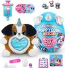 A collection of Rainbocorns Puppycorn Rescue toys and accessories, including a plush toy, an egg, a syringe, stickers, and a collector's guide. Anteprima dell’immagine prodotto