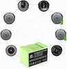 A collage showing a green battery pack and several different models of iRobot Roomba vacuum cleaners arranged in a circular pattern, connected by dashed lines. Produktbild-Vorschau
