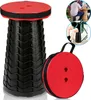 Collage of a collapsible stool, both closed and open, with people using it in different settings. Náhled obrázku produktu