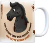 Kaffeebecher mit schwarzes Pferd Motiv und Spruch: Wer Produktbild-Vorschau 1