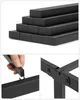 A collage of images showing a black metal bed frame, including stacked components, a close-up of assembly, and a close-up of a joint. Podgląd zdjęcia produktu