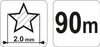 Two square icons. The left icon shows a star with hatching and a dimension line indicating 2.0 mm. The right icon shows the number 90m. Produktbild-Vorschau
