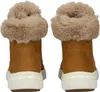 A pair of brown ankle boots with faux fur trim, shown from the back. Produktbild-Vorschau