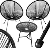 A set of two black Acapulco-style chairs and a matching table on a white background. Produktbild-Vorschau