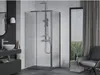 A modern bathroom with a shower enclosure, sink, and chair. Podgląd zdjęcia produktu
