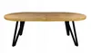 A wooden oval dining table with black metal legs. Náhled obrázku produktu