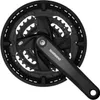 A black bicycle crankset with three chainrings is shown against a white background. Anteprima dell’immagine prodotto