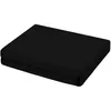 A folded black fitted sheet is shown on a white background. Produktbild-Vorschau