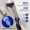 A hand holding a cordless vacuum cleaner, with a cat and a close-up of the motor shown. Podgląd zdjęcia produktu