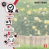A garden scene with yellow roses and a wooden border, featuring marketing icons and text. Náhled obrázku produktu