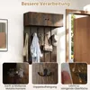 A wall-mounted coat rack with a cabinet and hooks, shown with close-up details of its features. Náhled obrázku produktu