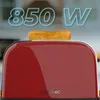 A close-up shot of a red toaster with toast inside, with glowing text indicating wattage. Náhľad obrázku produktu