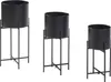 Three black metal plant stands of varying heights are arranged on a white background. Náhled obrázku produktu