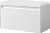 A white storage bench with a drawer and a cushioned top. Produktbild-Vorschau