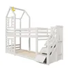 A white bunk bed with stairs and storage compartments, set against a white background. Voir les images du produit