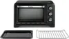A black countertop oven with its accessories, a baking tray and a wire rack, shown against a white background. Náhľad obrázku produktu
