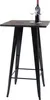 A high-top table with a wooden top and black metal legs, set against a white background. Two wine glasses and a bottle of red wine are placed on the table. Voir les images du produit