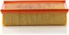 A rectangular air filter with orange plastic edges and yellow pleated filter material. Produktbild-Vorschau