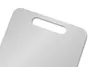 A close-up view of a silver cutting board with a handle cutout, isolated on a white background. Produktbild-Vorschau